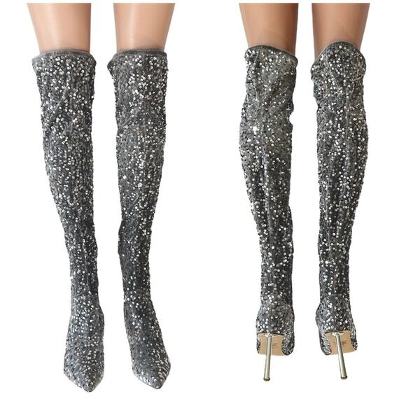 NIB Steve Madden Vivee Sequin Over-The-Knee Dress Boots Size 9.5 $149 - Picture 3 of 9